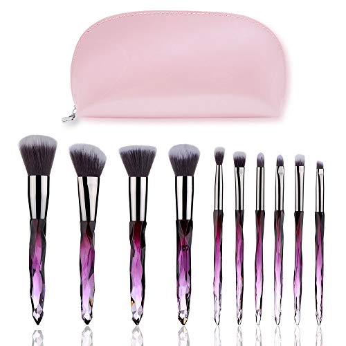 Makeup Brushes Set, 10 in 1 Cosmetic Professional Make Up Synthetic Fiber Bristles Brushes Kits for Foundation Blending Blush Concealer Eye Shadow with Travel Pouch Bag(Purple)