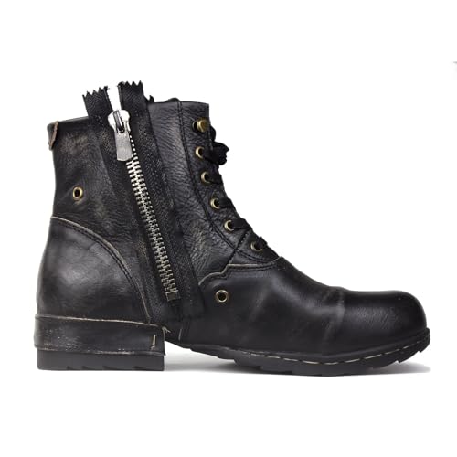 Image of OSSTONE Moto Boots for Men Fashion Zipper-up Leather Chukka Boots Casual Shoes Retro Style OS-5008-8-Retro-US