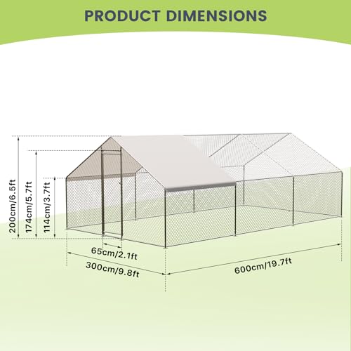 VerisShade Large Metal Chicken Coop, Walk-in Poultry Cage, Large Outdoor Chicken Coop with Waterproof Cover for Outdoor Yard Farm Use (9.8x19.7x6.6FT) - Thumbnail 6