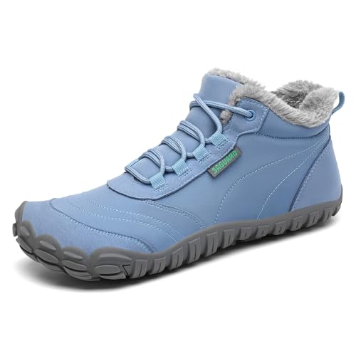SAGUARO Winter Barfußschuhe Damen Winterschuhe Herren Barfusschuhe Winterstiefel Gefüttert Wasserabweisend Barfuß Winterboots Outdoor Schneeschuhe Lichtblau,EU GR.40
