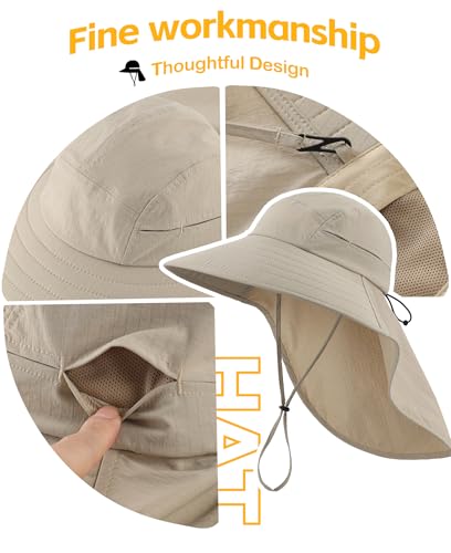 Image of Home Prefer UPF 80+ Sun Hat for Men Women Wide Brim Sun Hat with Neck Flap Summer Beach UV Protection Gardening Fishing Hat