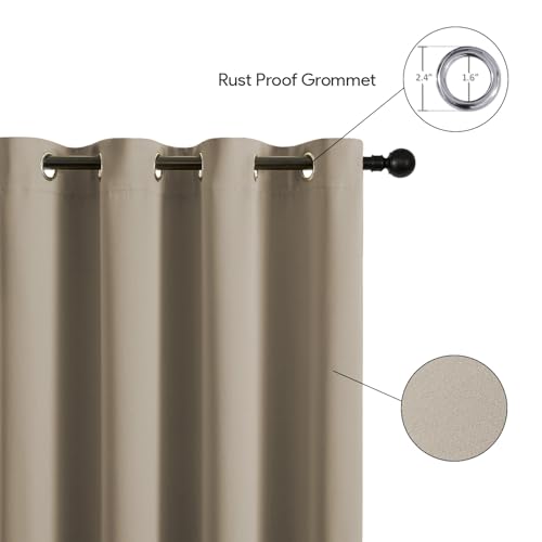 Image of LINENWALAS 100% True Blackout Curtains for Window (5 Feet) - Set of 2 | Matte Finish Complete Light Block | Thermal Insulated & Noise Reducing Room Darkening Curtains | UV Protection (Taupe)