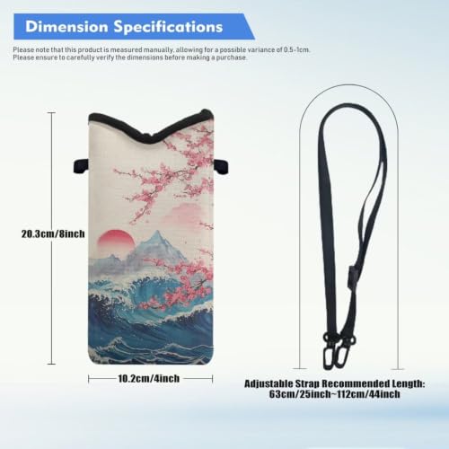 Image of Women Men Small Crossbody Phone Bag Cellphone Wallet Purse Compatible with Most Smartphones Phone Carry Pouch for Travel, Outings, Beach, Japanese Art Style Mountain Sea Wave Flower