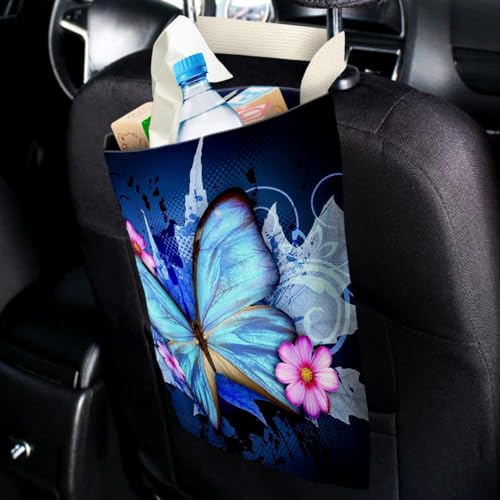 Image of Car Trash Bag Hanging No Snap Small Garbage Bag for Car Back Seat Cute Printed One-handed Strap Trash Bags Car Accessories-Blue Butterfly Car Trash Bags