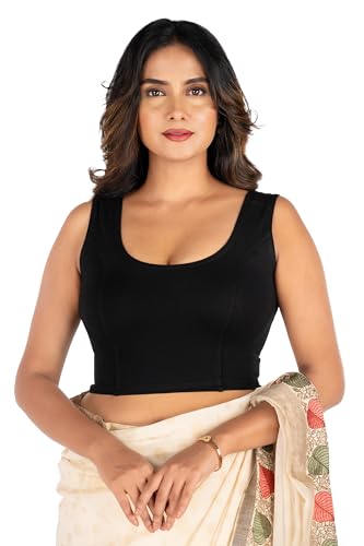 Image of Abhi Readymade Saree Blouse for Women- Sleeveless, Round Neck, Regular-fit, Stretchable, Pull-on Style Blouse