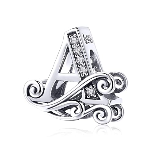 ABAOLALA Solid 925 Sterling Silver with Cubic Stones, Complete A~Z Gift Options Alphabet Charm Letter Beads fit Bracelets