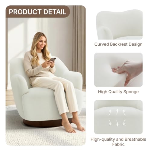 Image of KISLOT Swivel Accent Chair Set of 2,Upholstered Barrel Chair with Curves Camel Back Design,Modern Arm Chair with Wooden Base for Living Room Bedroom Reading Waitingroom,Cream White