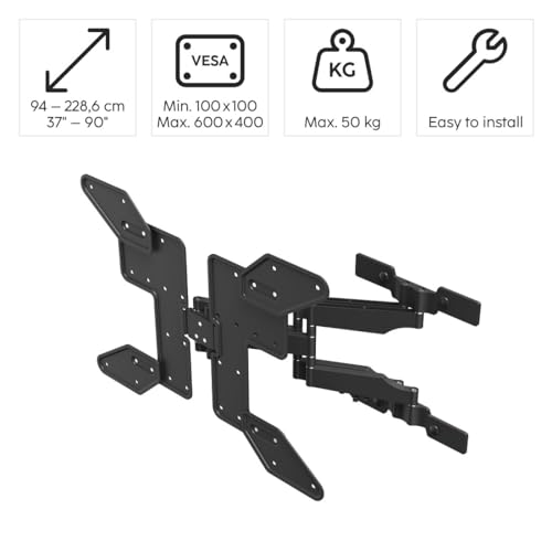 Hama Supporto Da Parete Per Tv Orientabile, Inclinabile, Sottile (Supporto Per Tv Da 37 – 90 Pollici, Vesa 100 X 100 Fino A Vesa 600 X 400, Fino A 50 Kg, 2 Bracci Estraibili Oled Ottimizzati, Tasselli - 2