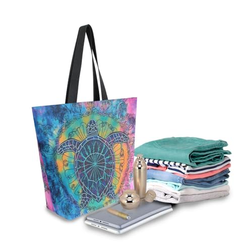 Extra Large Shoulder Tote Bag for Beach Travel Weekender Gym Turtle Mandala Pattern Purple Blue Reusable Grocery Canvas Shopping Bag3