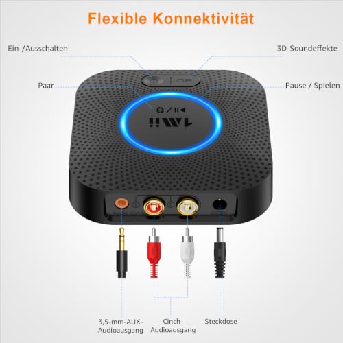 1Mii B06 Plus Bluetooth HiFi Empfänger, Drahtloser Audio Adapter, aptX HD aptX-Adaptive Bluetooth 5.3 Receiver mit 3D Surround arbeitet mit Smartphones und Tablets für Stereoanlage Lautsprecher