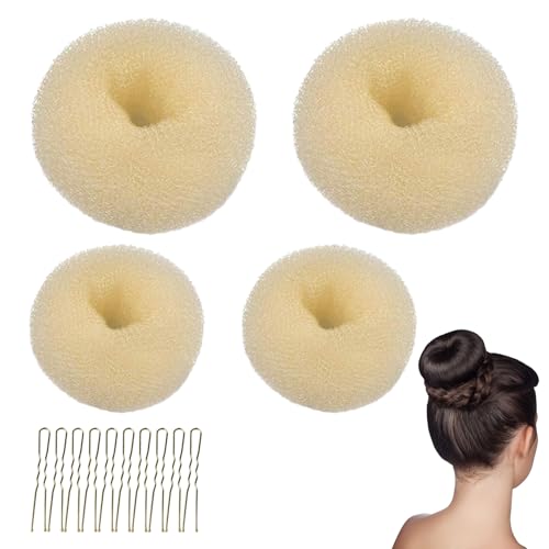 4 Pcs Hair Donut Set Bun Donut for Hair Bun Maker with 10pcs Pins 2 Sizes Hair Doughnuts for Buns Kids Blonde Buns Damage-Free for Ballet Wedding Hairstyles