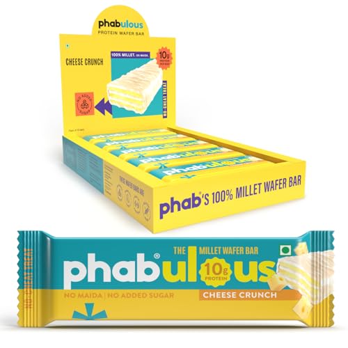 Image of Phab Millet Protien Wafers - Cheese Crunch | 10g Protein | 0 Sugar, No Maida, No Preservatives, No Trans Fat | Millet Goodness (Bajra) | Gluten-Free Healthy Snack | Desk-to-Gym Snack | Pack of 10