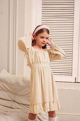 Grace Karin CL1575A22-07_08Y@#YFEYYF Girls Long Sleeve Casual Dress Ruffle A-Line Elegant Party Dress Apricot 8Y thumb #5