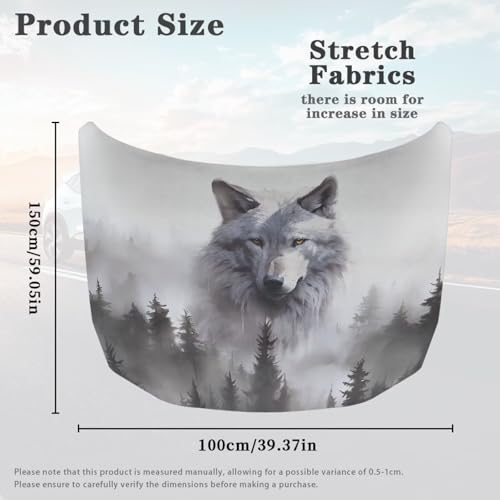 Image of Wolf White Car Hood Cover Polyester Elastic Fabrics Can be Washed Suitable for Large SUV and Pickup Trucks