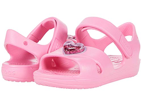 Crocs girls Kids' Classic Cross-strap Sandal, Pink Lemonade/Glitter Heart, 5 Toddler US