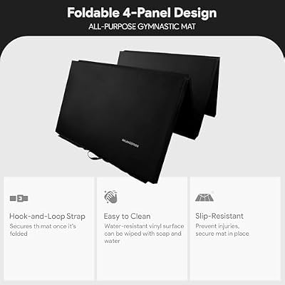 BalanceFrom 10x4 Feet 4-Panel Folding Gymnastics Mat 2-Inch Thick Pad with Vinyl Surface and Carrying Handles for Tumbling, Yoga, Pilates, Home Workouts, and Martial Arts
