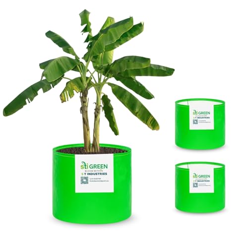 Image of HDPE Grow Bags for Plants 12X9 Inch (Pack of 3) | 260 GSM Heavy Duty UV-Protected Round Green Colour Plant Bags for Terrace and Vegetable Gardening | Strong & Reusable|