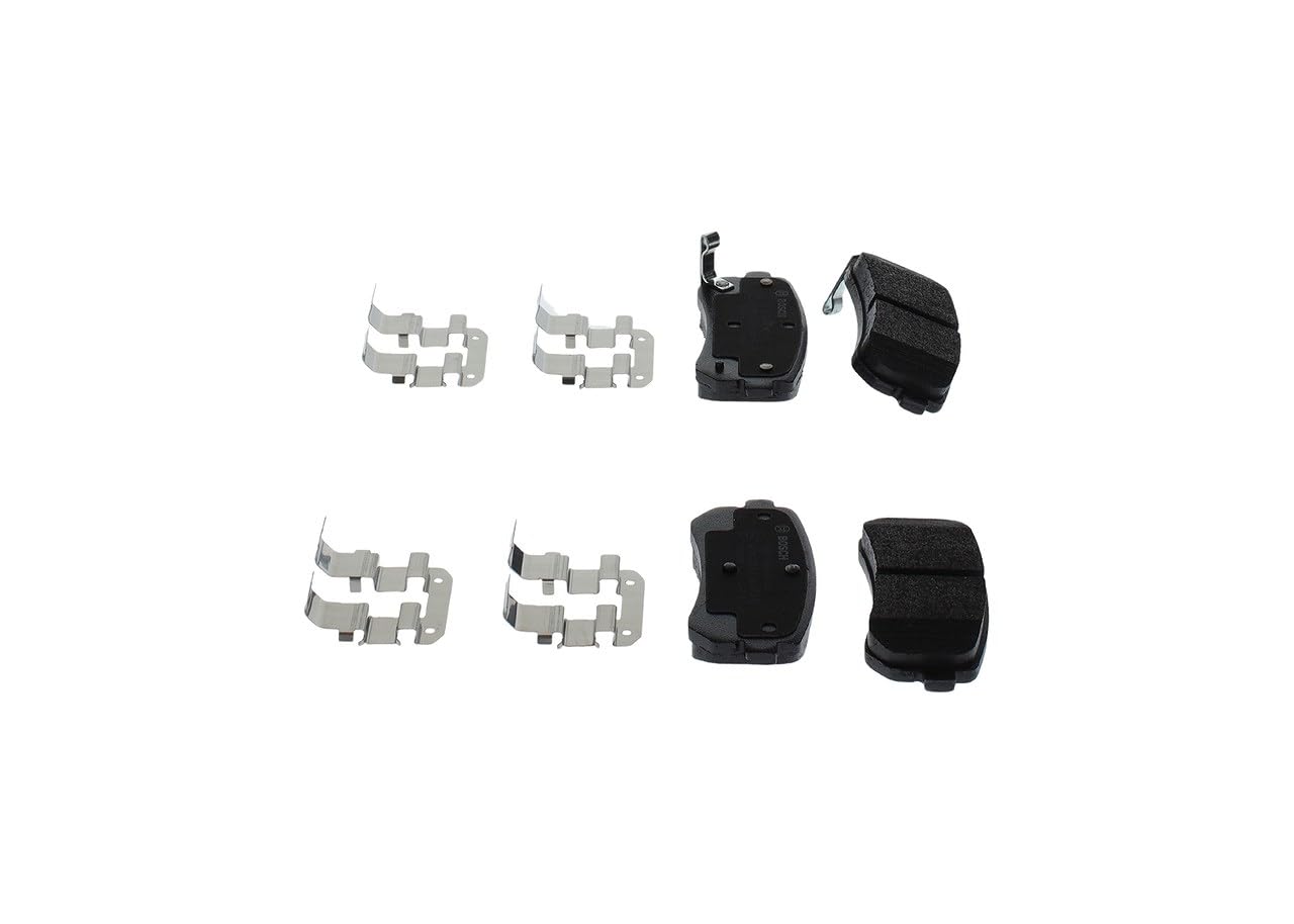 Bosch BP1051 - Auto Bremsbeläge hinten - Bosch-Qualität - für leises Bremsen mit wenig Staub - ECE-R90 zertifiziert - kupferfrei - 1 Set mit 4 Bremsbelägen - Mit Zubehör
