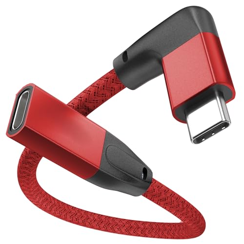 Image of UseBean Right Angle USB C Extension Cable 0.6FT, 90 Degree Gen2 10Gbps USB-C 3.2 Male to Female Video Cord,L-Shape Type C Extender,Compatible for iPhone 12 Wireless Magsafe Charger,M1 MacBook Pro /Air