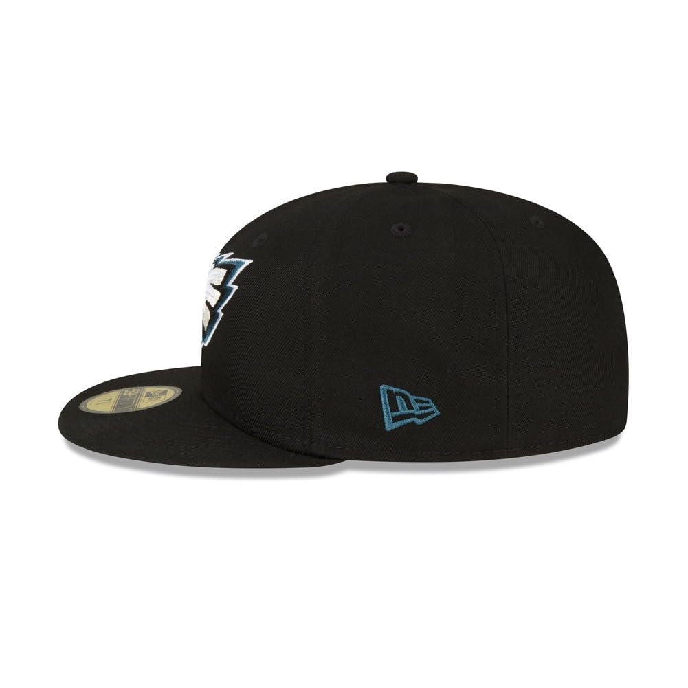 New Era NFL 59FIFTY Philadelphia Eagles Black Team Color Logo Authentic Collection Fitted On Field Football Cap Hat