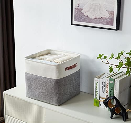 DECOMOMO Cube Storage Bin | Cube Storage Organizer Bins 11x11 Decorative Fabric Square Storage Cubes | Foldable Storage Cube Baskets Storage Organization for Shelf Closet Kids Cloth Bathroom (Grey and White, Cube - 4 Pack) 9 41aUXcEwOSL. AC