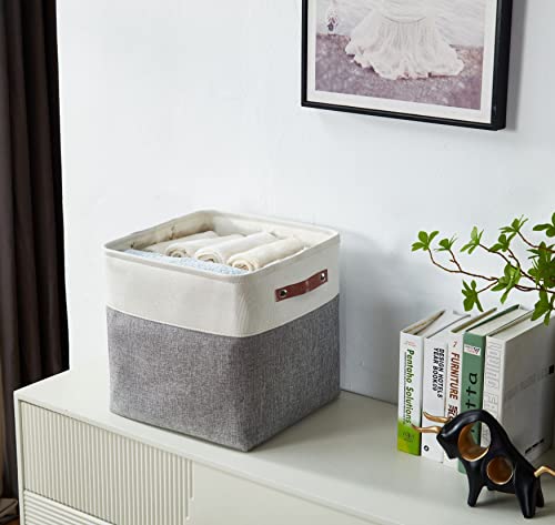 Image of DECOMOMO Foldable Storage Bin Collapsible Sturdy Cationic Fabric Storage Basket Cube W /Handles for Organizing Shelf Nursery Home Closet (Grey and White, Cube - 13 x 13 x 13-4 Pack)