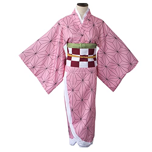 Women Kimetsu no Yaiba Anime Kimono Kamado Nezuko Cosplay Costume Outfits Dress With Bamboo Hallowee