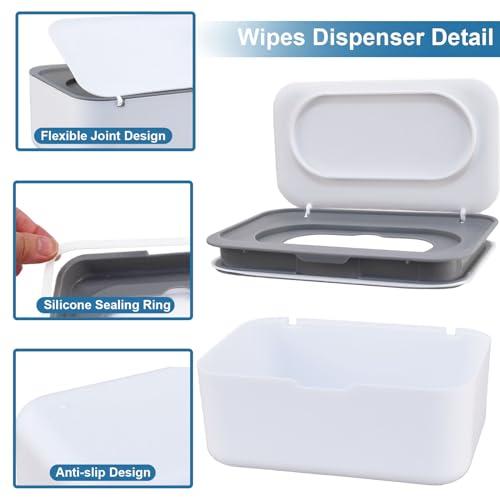 Beieverluck 2 Pack Baby Wipes Dispenser Wipe Holder with Lids Refillable Wipe Container Case for Bathroom Travel Wipe Holder Keeps Wipes Fresh (Grey) - Thumbnail 3