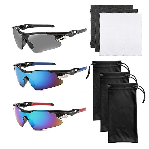 3 Gafas de Sol Deportivas Con Bolsas y Tela, Ciclismo Resistentes Al Viento, Polarizadas Con Protección UV Para Pesca y Deportes