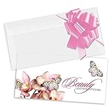 GESCHENKGUTSCHEINcom by POS-HAUER. Gutschein-Set. 25x Gutschein + Kuvert + Schleife. Für Kosmetikstudio Firmen Dienstleister, blanko zum selber Ausfüllen.