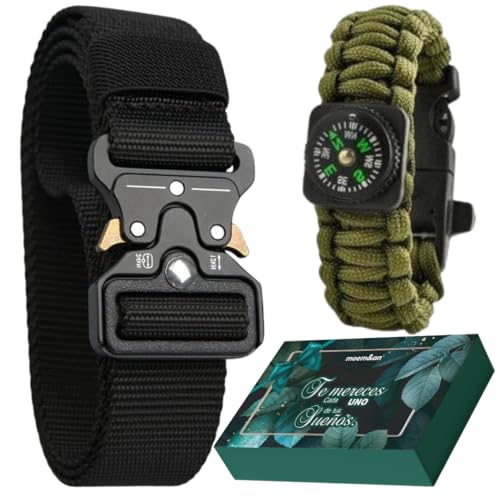 moem&an Cinturon Tactico Hombre y Pulsera Supervivencia, Regalo Hombre |Senderismo, Camping, Pesca, Caza, Acampada| Cinturones Hombre |Cumpleaños, Dia del Padre, Navidad, Reyes
