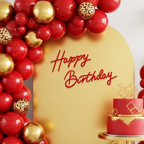 Image of TONIFUL Happy Birthday Sign for Backdrop - Red Felt Banner - Includes Dot Glue - Perfect for Birthday Party Backdrop,Wall Decor,Balloon Arch,Photo Background
