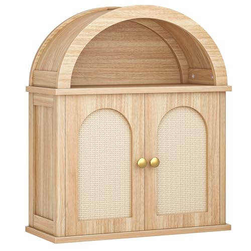 HOOBRO 23.6 Arched Medicine Cabinet with Rattan-Like Front Large Farmhouse Bathroom Wall Cabinet with Arched Storage Over The Toilet Cabinet with Adjustable Shelf for Bathroom Kitchen Natural