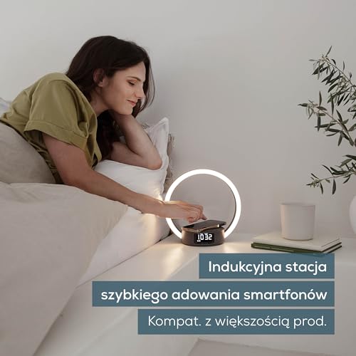 Beurer WL 65 Wake Up + Charge Budzik świetlny, lampka nocna z funkcją ładowania smartfonów, budzik z symulacją wschodu słońca dla łagodnego budzenia, ściemniana lampka nocna z opcją zmiany koloru