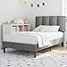 VECELO Twin Size Bed Frame with Upholstered Headboard, Heavy-Duty Bedframe with Wooden Slats & Steel Framework, Easy Assembly, Dark Grey