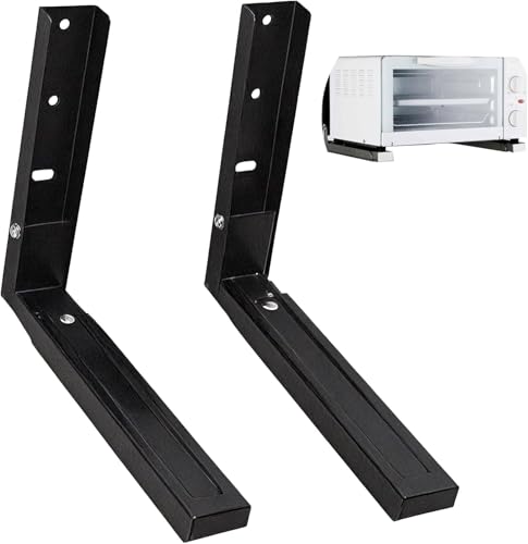 Krbnk Microwave Mount, Folding Shelf Brackets, Foldable, Retractable, Adjustable Microwave Oven Wall Mount, Suitable for Use in Home Kitchens, Saving Space - Black