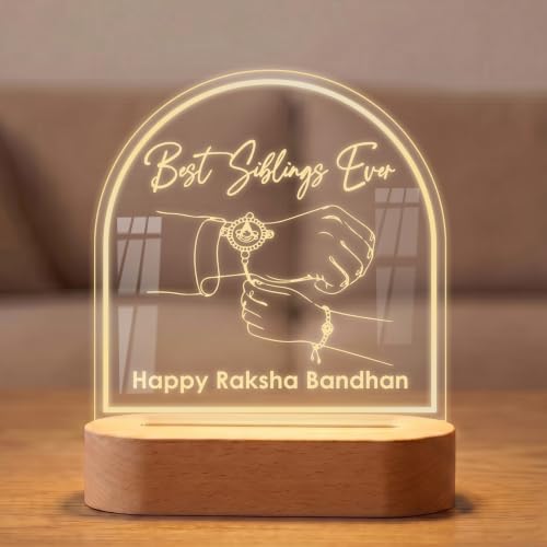 Fashionury Personalized Best Siblings Ever LED Lamp – Acrylic Raksha Bandhan Night Light with Wooden Base | Happy Rakhi Gift for Brother, Sister, Siblings, Bhaiya, Behan, Cousin