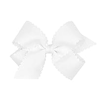 Vista 64 de Wee Ones Lazo clásico de grogrén para niñas con bordes festoneados, pinza antideslizante para el cabello, hecho a mano, blanco antiguo, mini