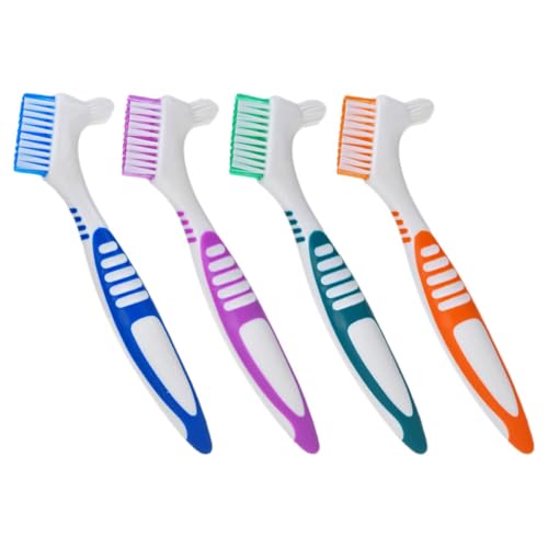 Uonlytech Lot de 4 Brosses à Dents Rigides Double Face pour Prothèses Dentaires, Poils Multicouches, Couleurs Assorties, Outil de Nettoyage pour Soins Dentaires et Élimination des Taches