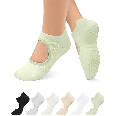 Grip Pilates Socks for Women, Non-Slip Yoga Athletic Socks for Barre Ballet Barefoot Workout Hospital, 6 Pairs,S-M Cover