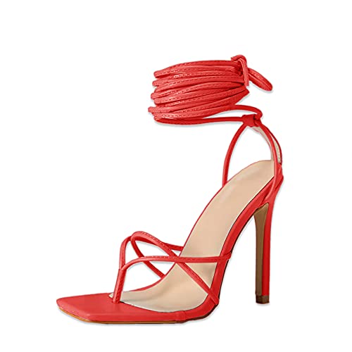 red lace up heels