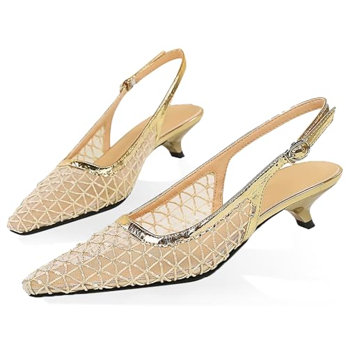 baobeijiadao Womens Mesh Kitten Heels Closed Toe Heeled Sandals Pointed Toe Slingback Low Heel Pumps Shoes for Women3