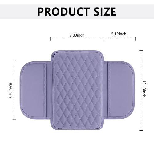 Image of Stacool Upgraded Car Center Console Cover,Microfiber Leather Car Armrest Cover Cushion with 2 Storage Bags,Universal Car Armrest Storage Box (Purple)