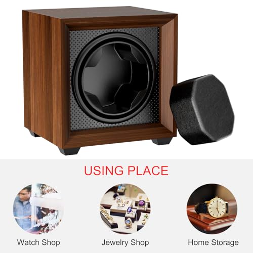 Fousenuk scatola carica orologio con motore silenzioso, 2 modalità di impostazione, quadrata e color noce carica orologi automatici, con USB ricarica e memory foam, per carica orologi meccanici - 4