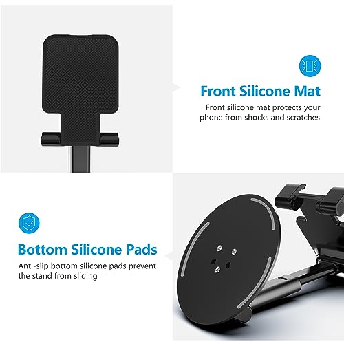 Image of YXLILI Foldable Phone Stand Adjustable Angle Height Cell Phone Holder for Desk 360 Rotating Cellphone Stand for Office Compatible with iPhone14 /13 /12 /11 Pro, Max, Mini, iPad, Tablet(4-9.7in)-Black