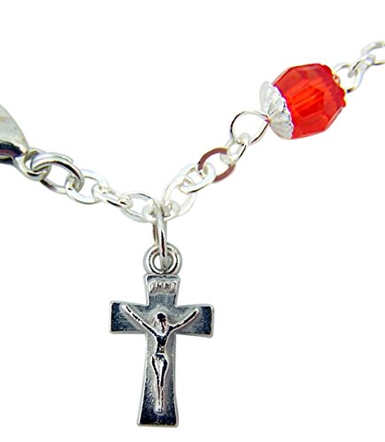 Image of Rainbow Acrylic Rosary Bracelet with Cross and Miraculous Medal Charms in Heart Shaped Box, 8 Inch