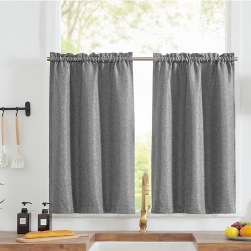 jinchan 95% Blackout Boho Kitchen Curtains 36 Inches Cafe Tier Curtains Bohemian Small Drapes for Bedroom RV Basement Half Window Room Darkening Thermal Insulated 2 Panels Black on Beige 25"