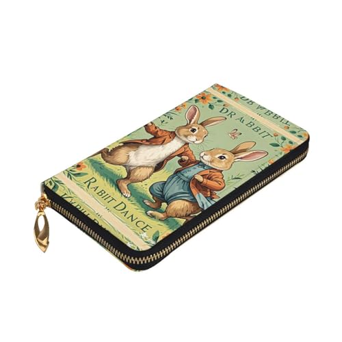 Women's Long Cash Wallet, PU Leather Elegant Clutch Change Purses with Zipper, Travel, Gifts (Rabbit Dance Print)3