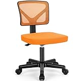 Sweetcrispy Small Office Chair, Ergonomic Low-Back Mesh Rolling Work Swivel Chairs with Wheels, Armless Comfortable Seat Lumbar Support for Home, Bedroom, Study, Student, Adults,Classic Orange