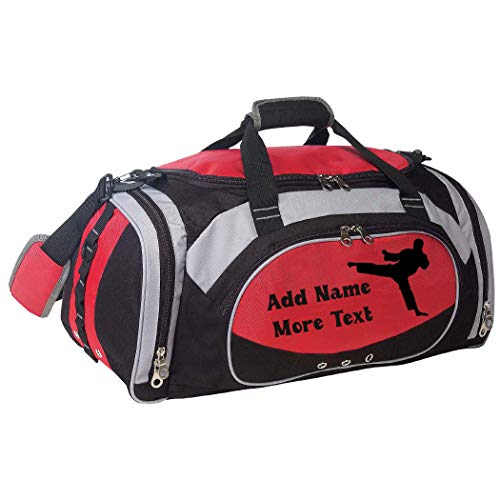 KishKesh Personalized Sports Duffel Bag – Ideal for Martial Arts, Gym, Travel, Training, & Workout – Durable, Costumizable Name & Text – Red, 22